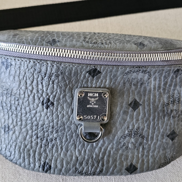 MCM Accessories - MCM Textured Gray Belt Bag with Silver Accents